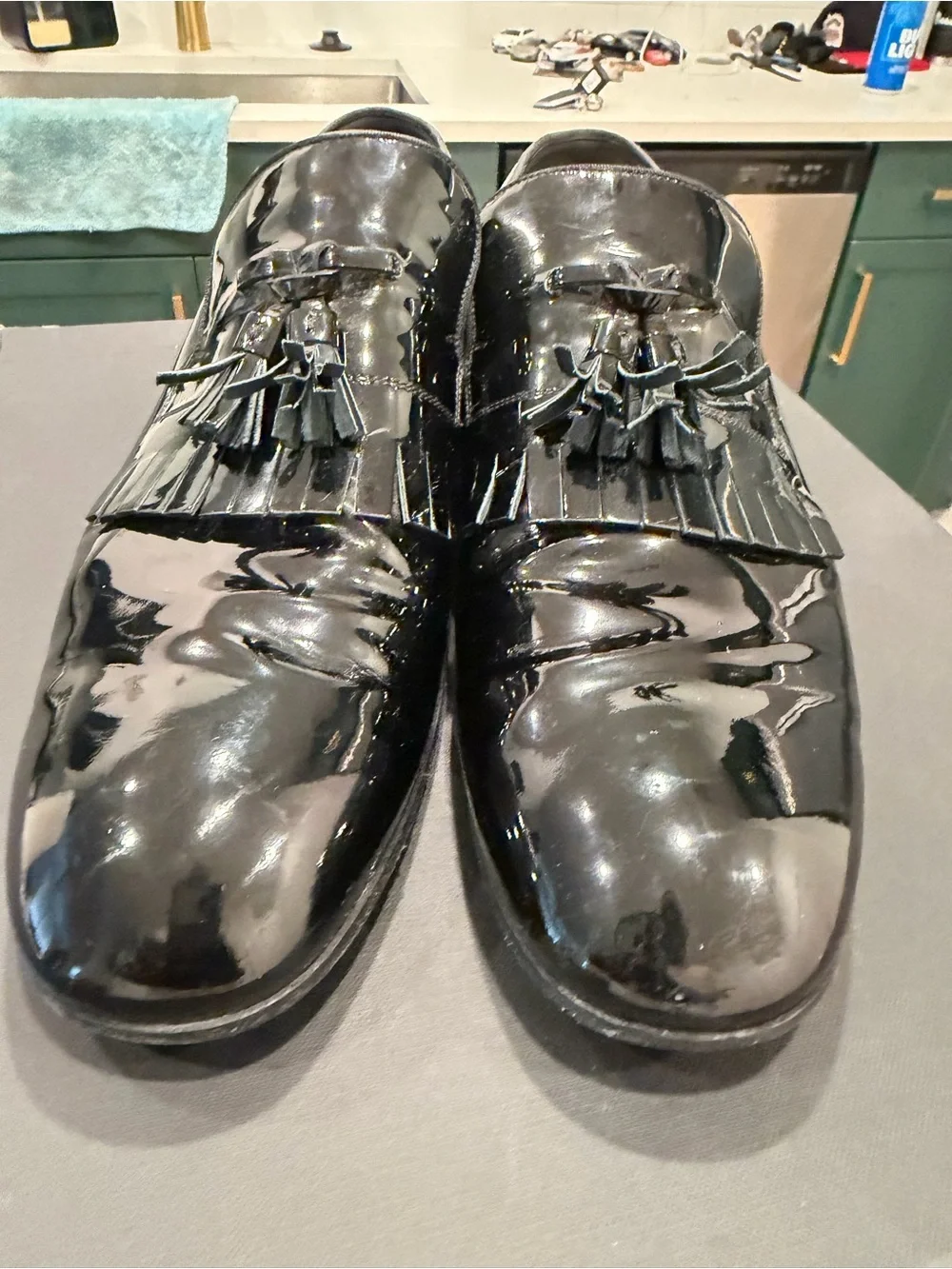 Gucci Black Patent Leather Tassel Fringe Loafers